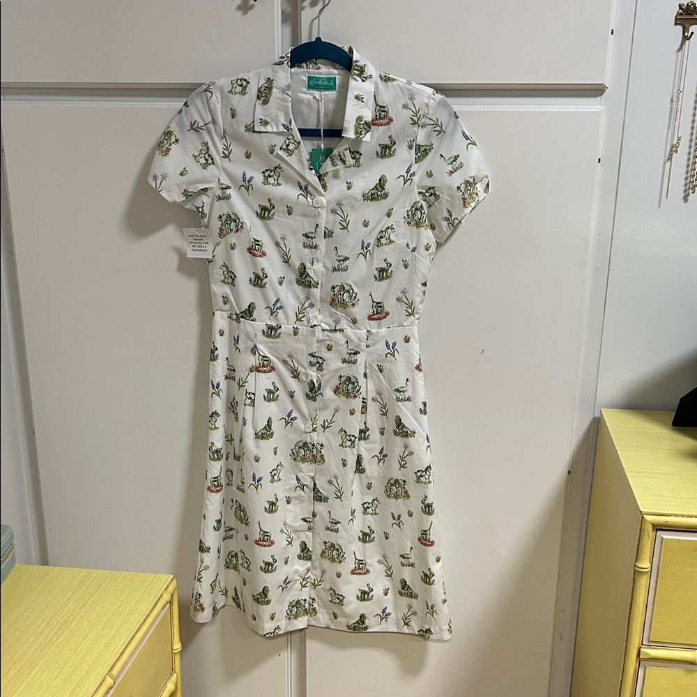 Rare! HTF Kiel James Patrick Sarah Patrick Cotton Shirtdress 2 Animal Toile